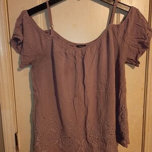 torrid Mauve Cold-Shoulder Eyelet Peasant Top